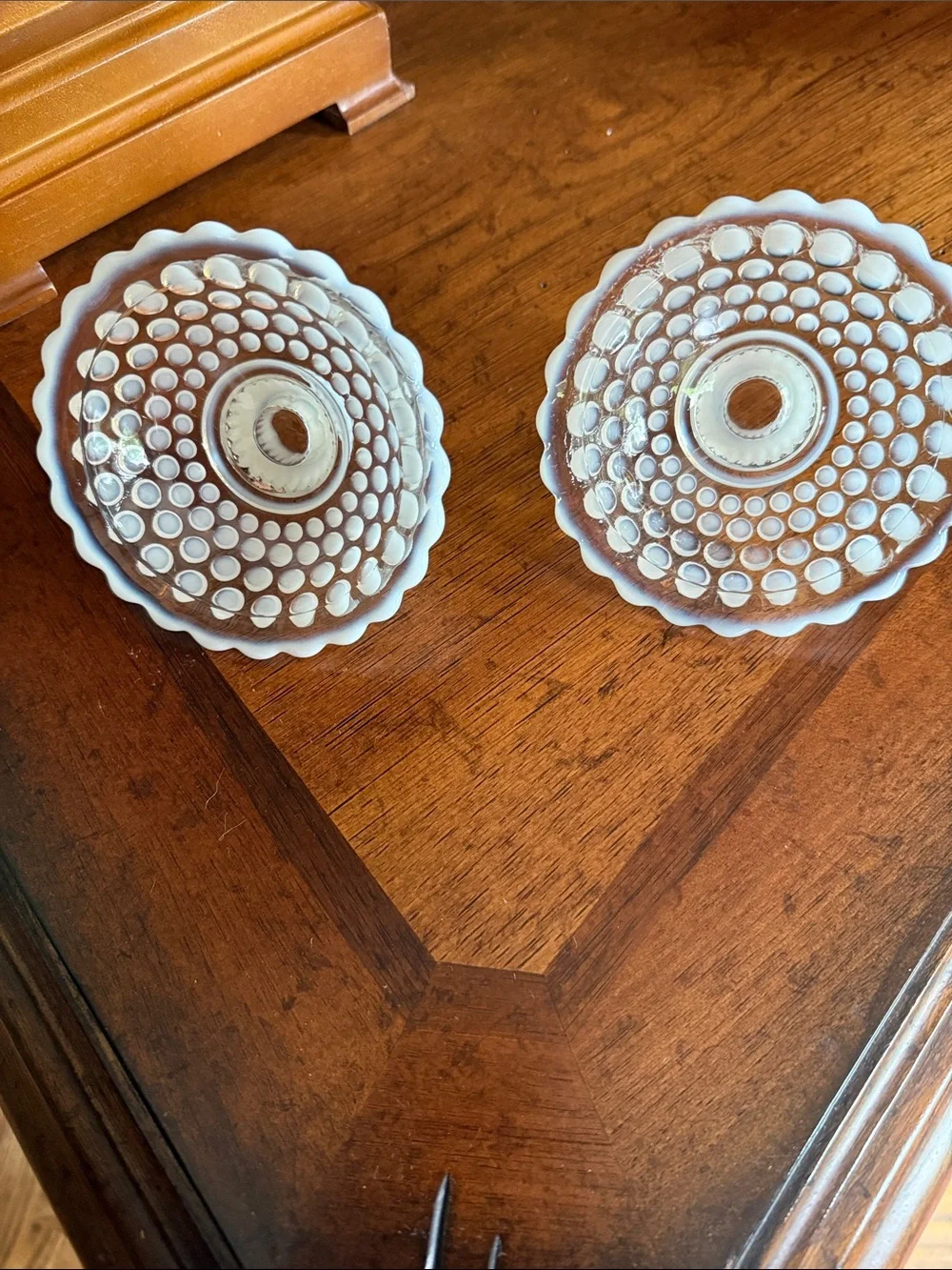 Vintage Moonstone Opalescent  Hobnail Candlestick Holder